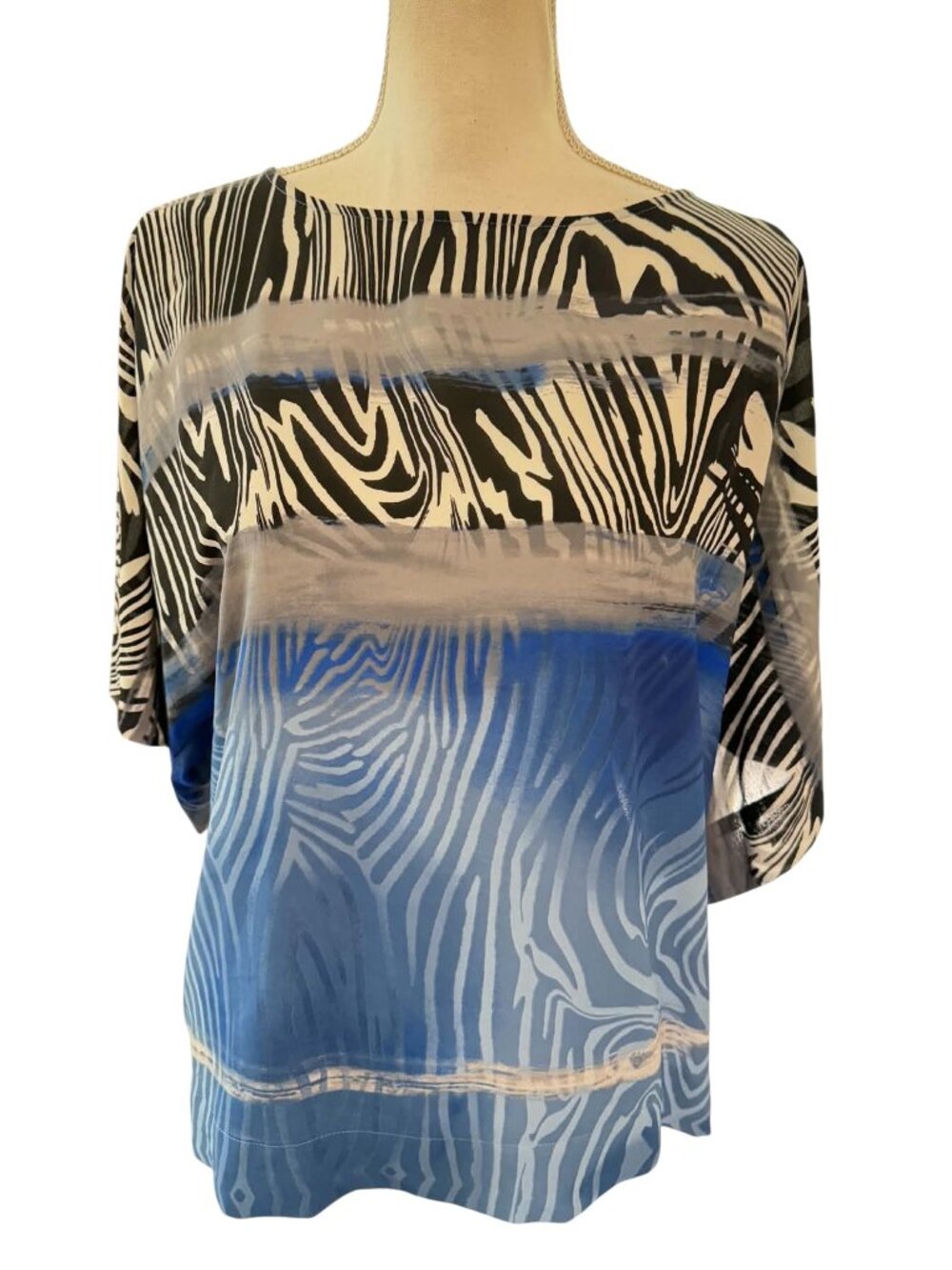 Chico's Zebra Print Colorblock Dolman Sleeve Blouse